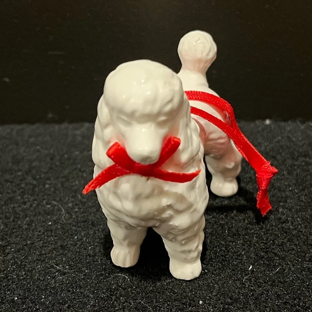 Vintage Holiday Poodle Ornament Set - Red and White